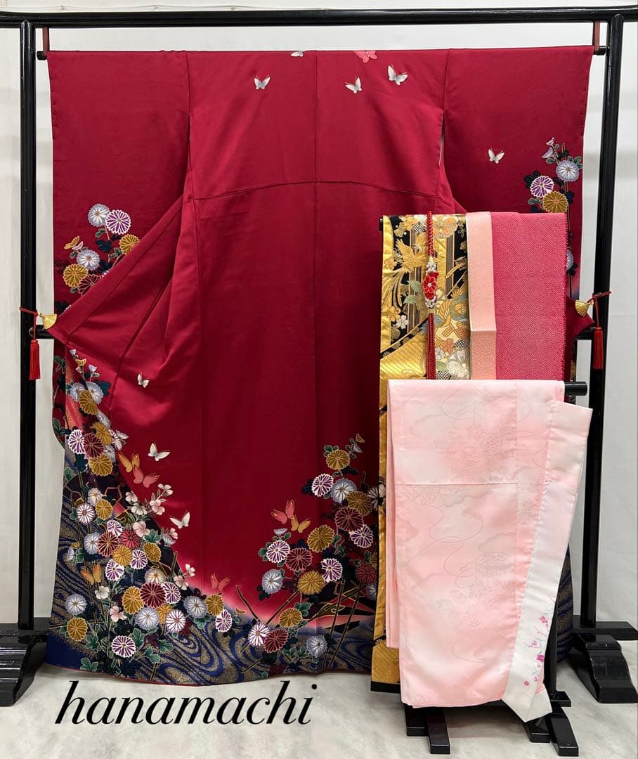 振り袖　フルセット　長襦袢付　金彩加工　刺繍入り　679