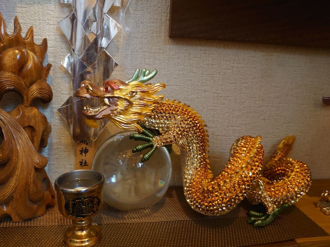 超開運 金運気 爆上げ⤴︎︎⤴︎︎ 龍 龍神 黄金龍 水晶 トルネード 龍置物