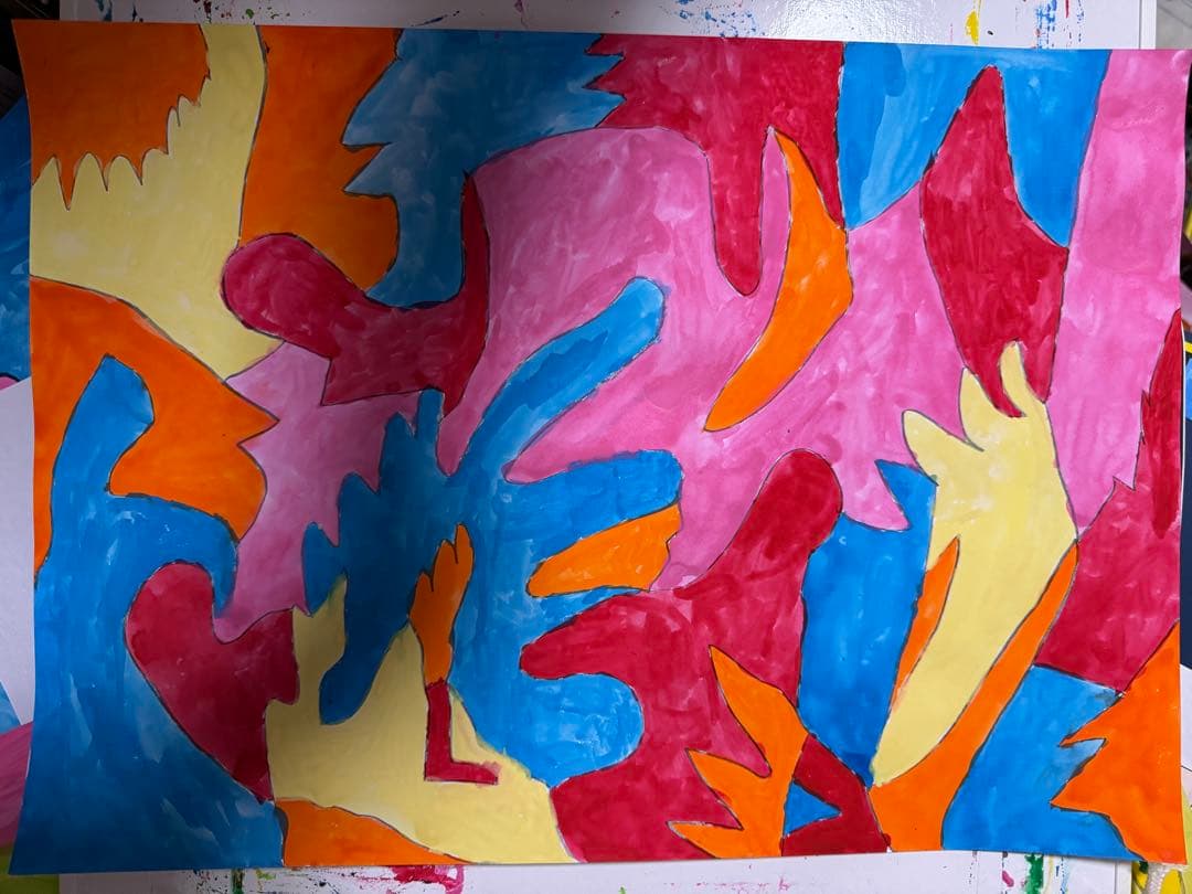 抽象水彩画 多色　画用紙　四つ切り「チキンジョージ」