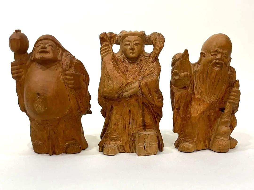 縁起物★七福神セット 木彫りの金運・招福・開運 置物 昭和レトロ アンティーク