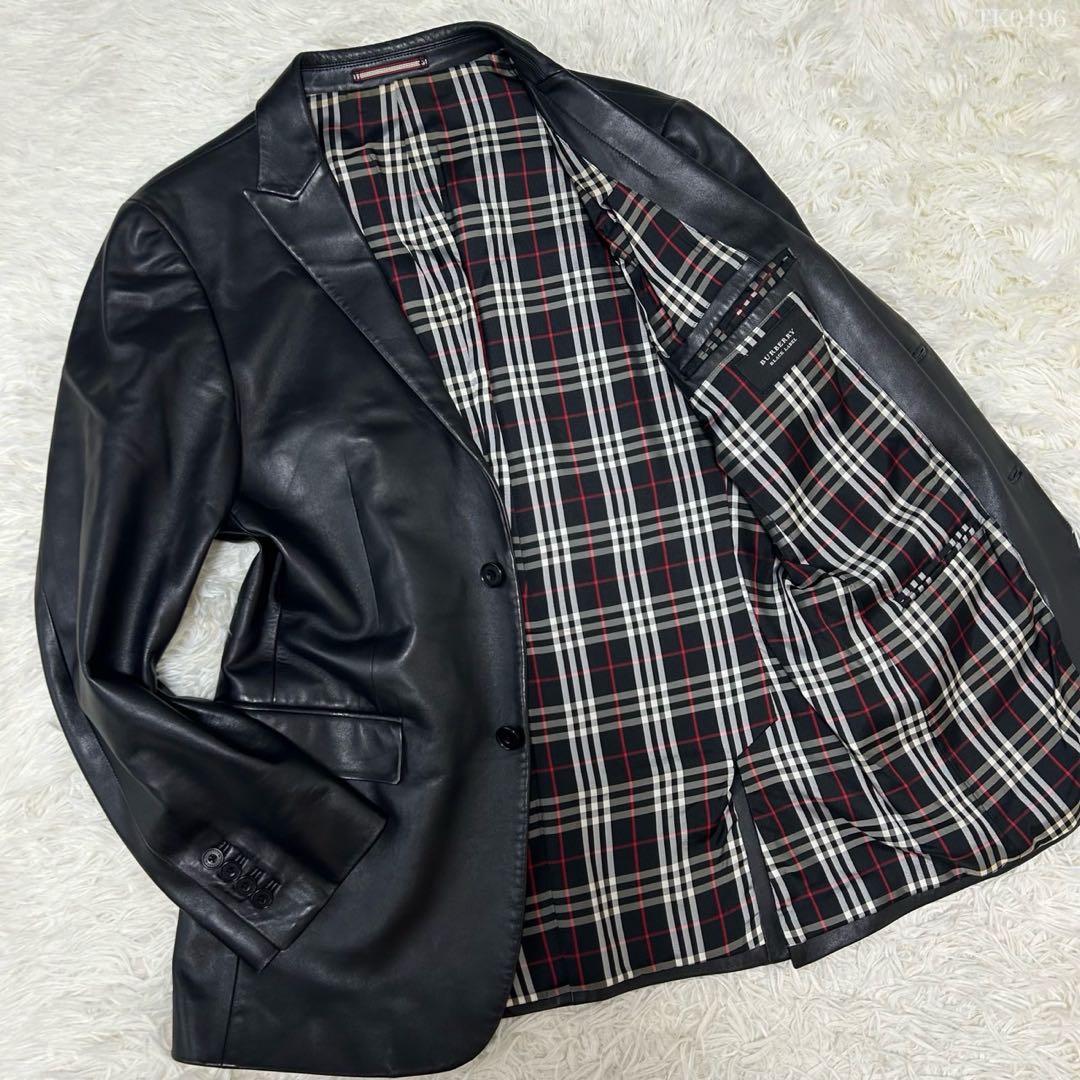 【美品/L】バーバリーブラックレーベル ライダース レザージャケット ラムレザー