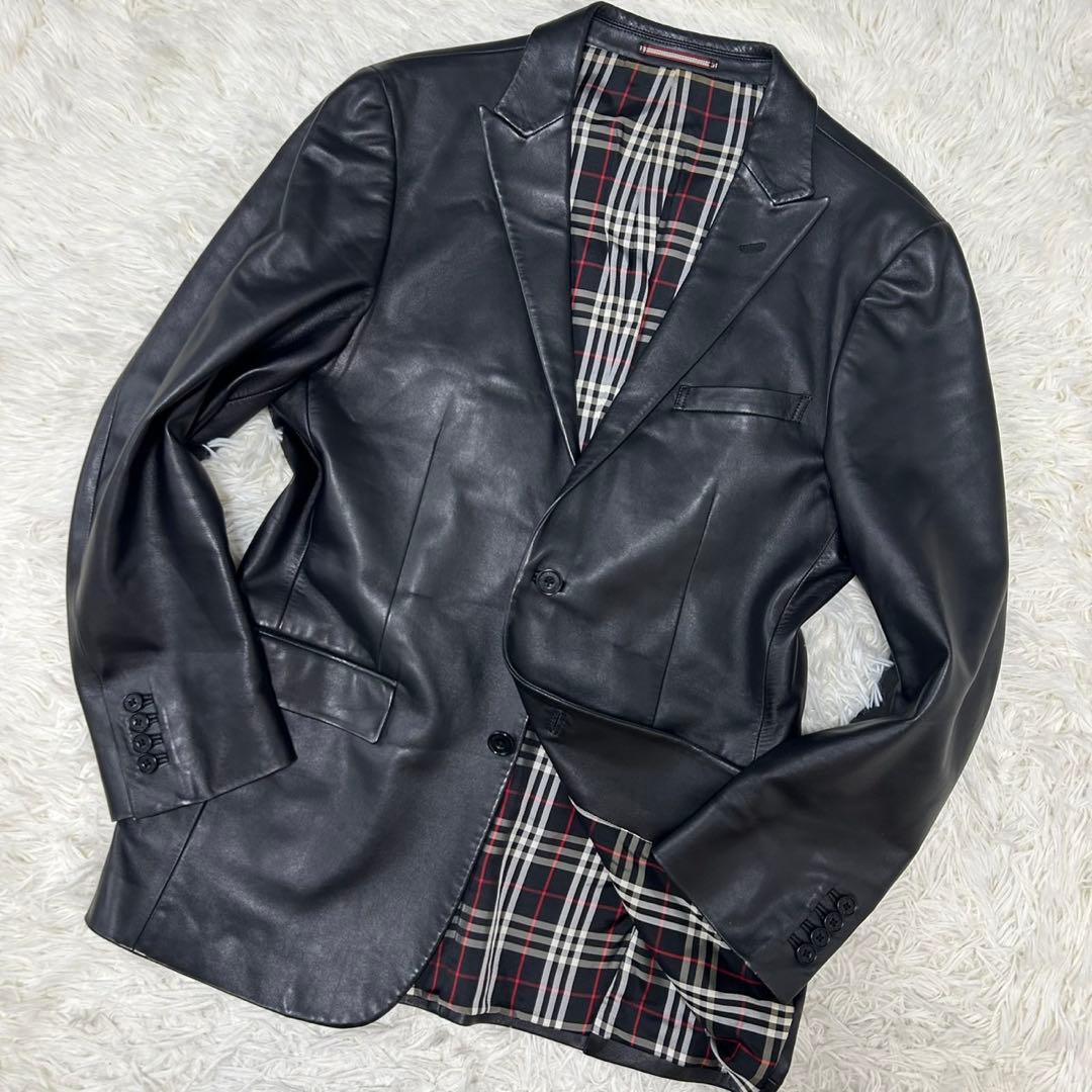 【美品/L】バーバリーブラックレーベル ライダース レザージャケット ラムレザー