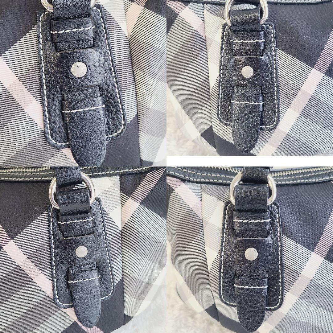 美品 バーバリー・ブルーレーベル ハンドバッグ キャンバス レザー 黒