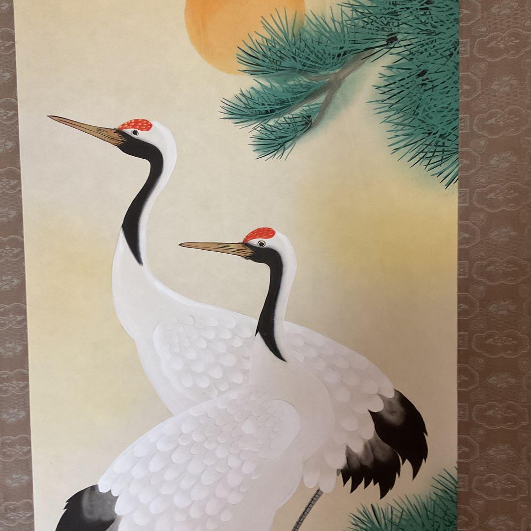 玉 泉 筆 絹本彩色画 タイトル 【 松 上 鶴 図 】 共箱