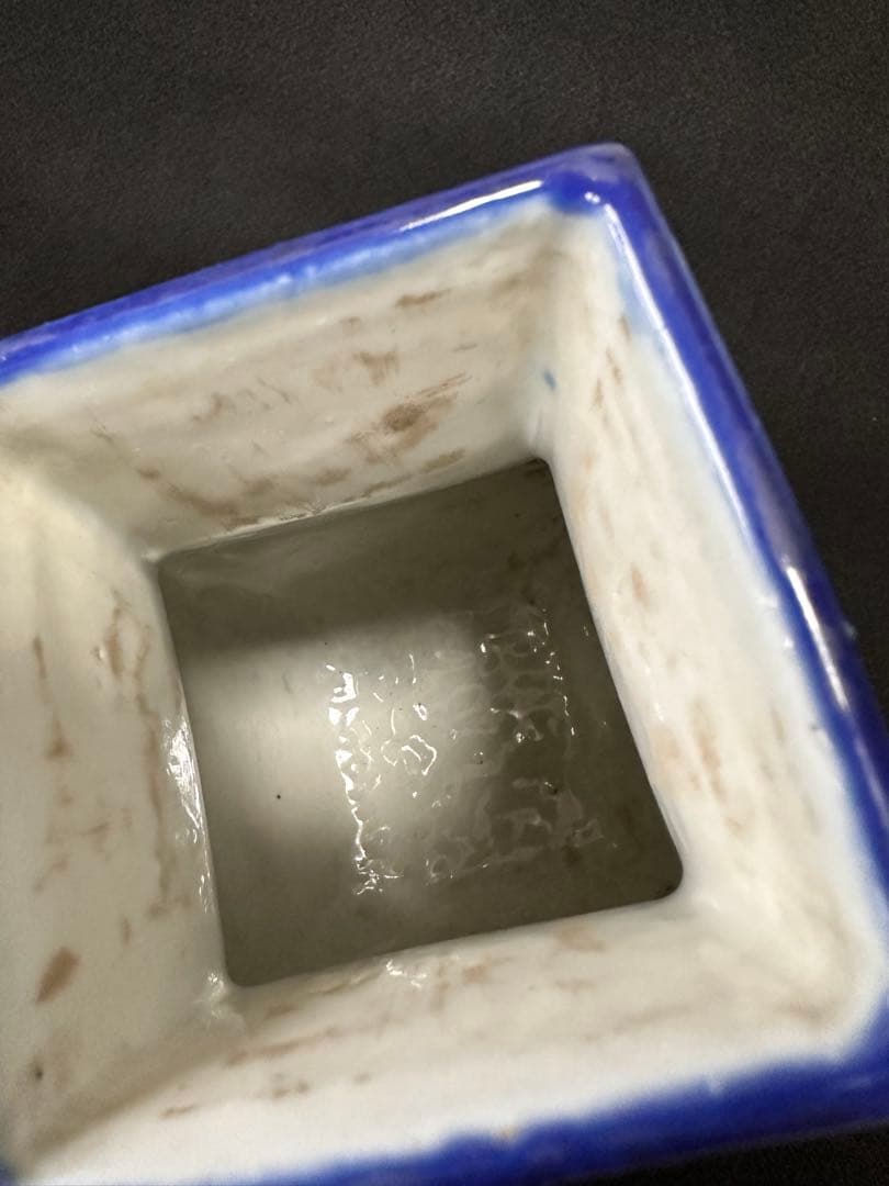 古美術 清 藍釉双耳花瓶　瑠璃釉　高さ約19.5cm 花入　中国美術