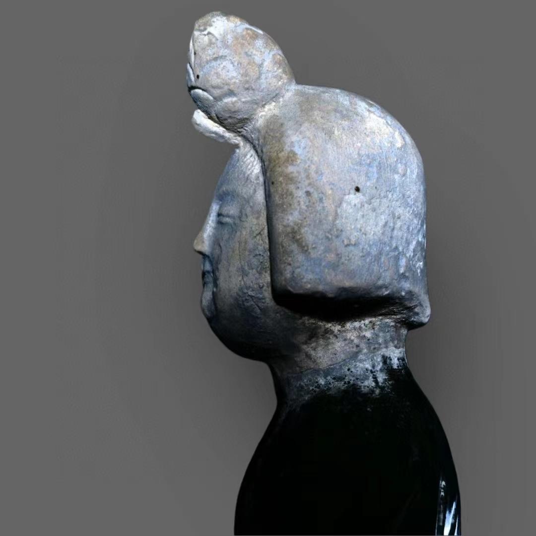 中国古美術・旧蔵の三彩陶器、静かに立つ嘶く駱駝の上の仕女俑・55x65cm・賞物