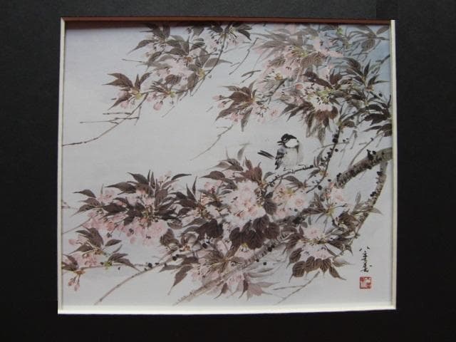 仁科八重美、【山桜】、希少な額装用画集より、美品、新品額装付
