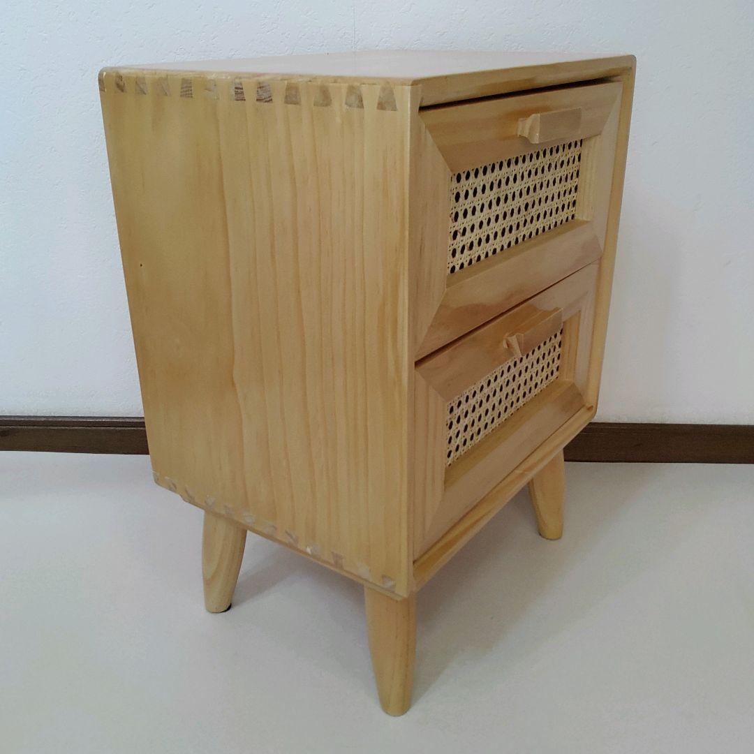 籐 木製 ベッド サイドテーブル ラタン ウッドキャビネット