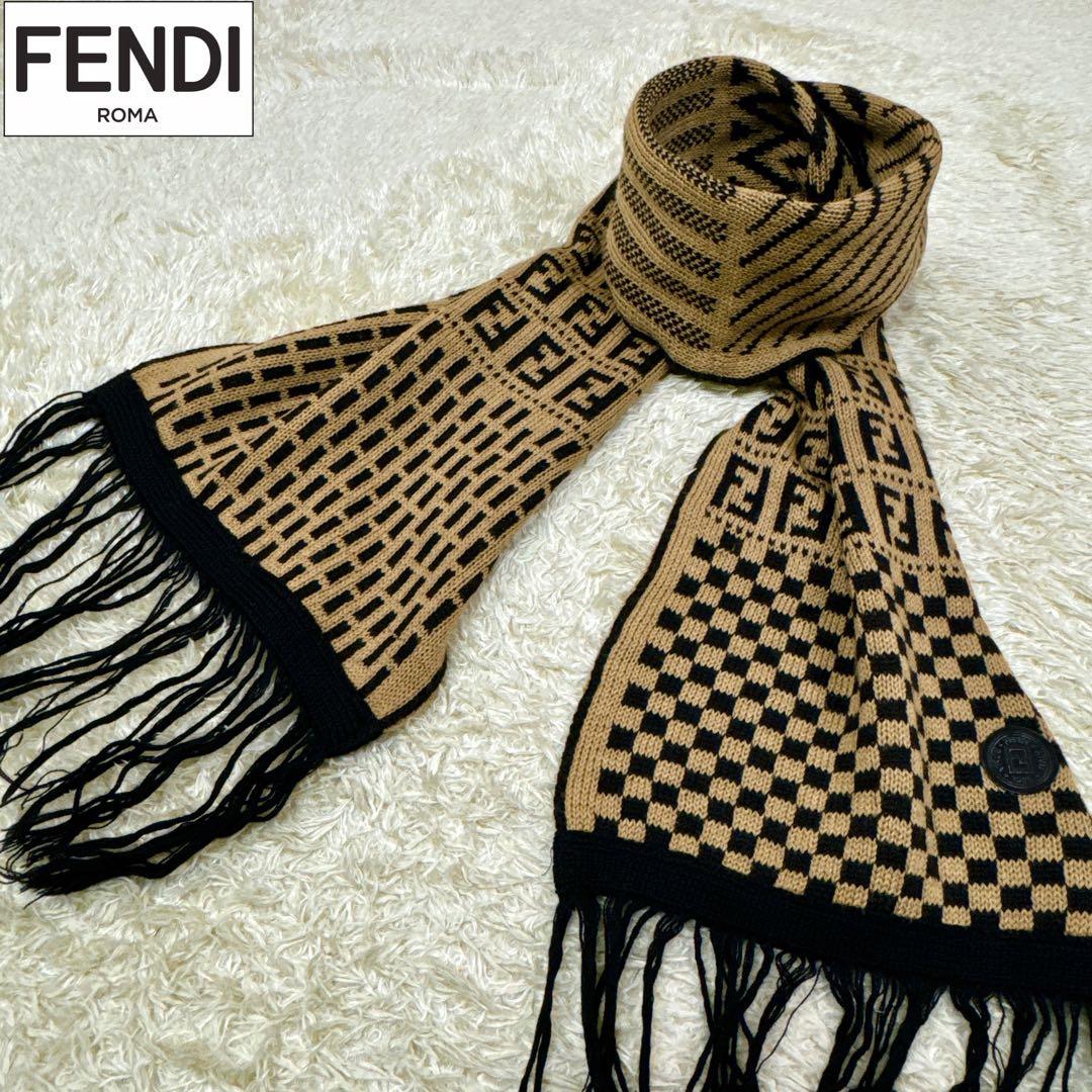 MK様✨希少カシミヤ混✨FENDI リバーシブル柔らかニットフリンジズッカペカン