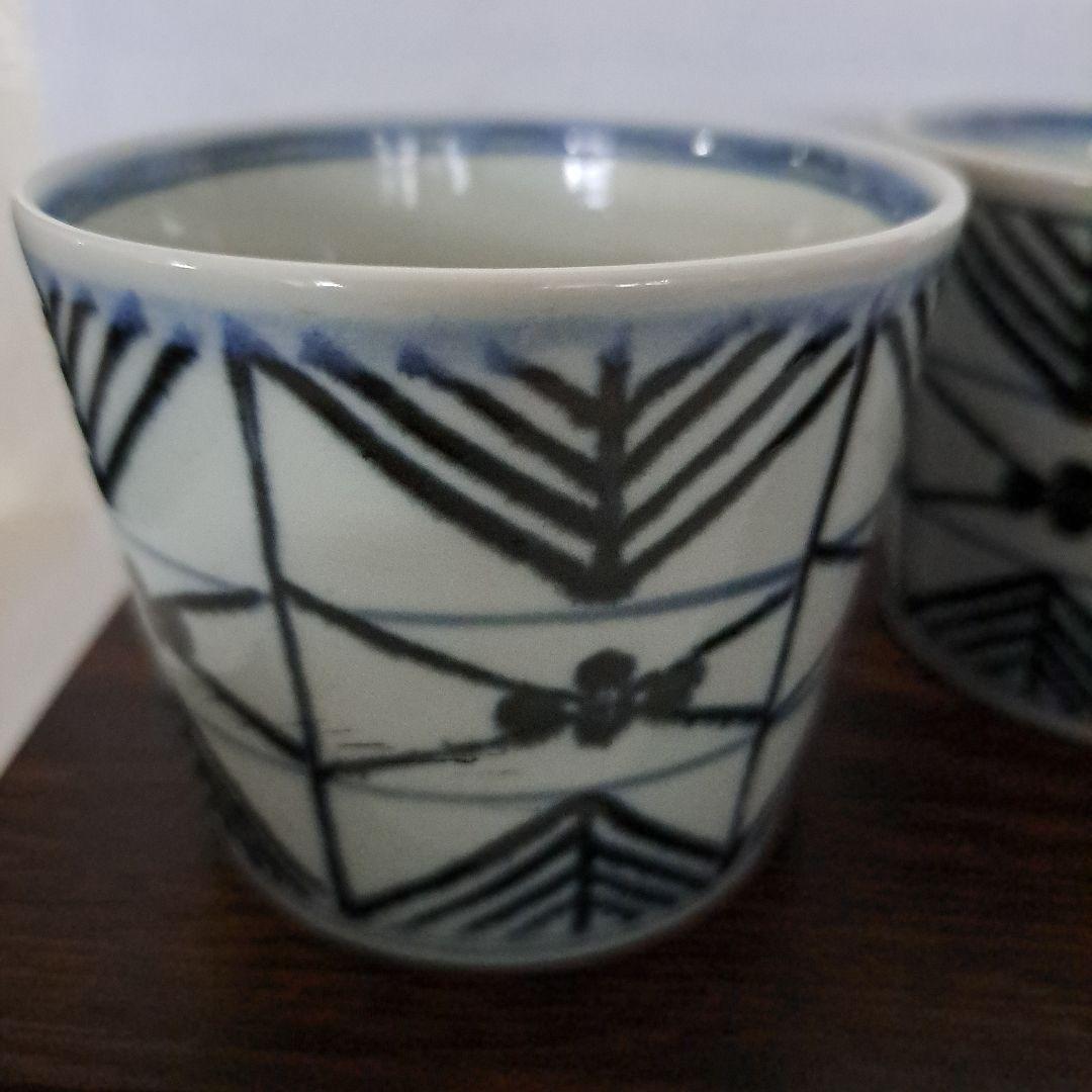 江戸中　蕎麦猪口　2客　珍品　幾何学文様　角福　古伊万里染付