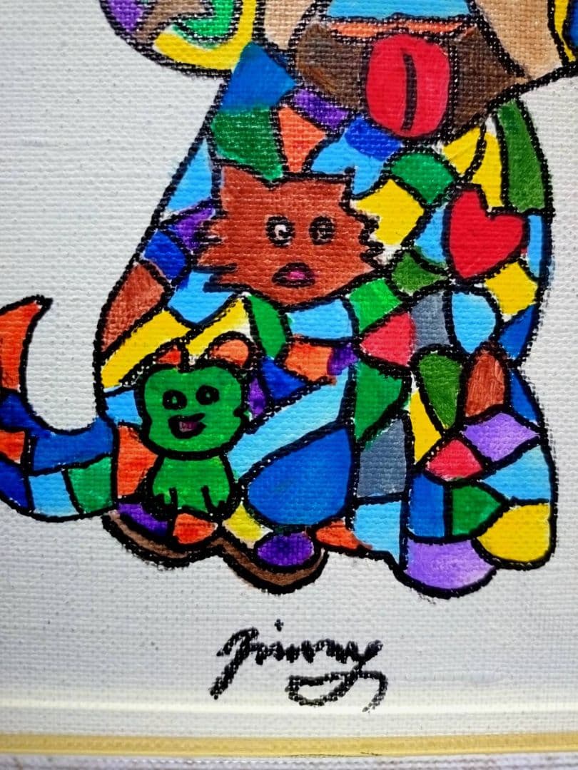 【F6号】ジミー大西【Dog】手描き/表裏サイン有り/油彩/アクリル/絵画/額縁