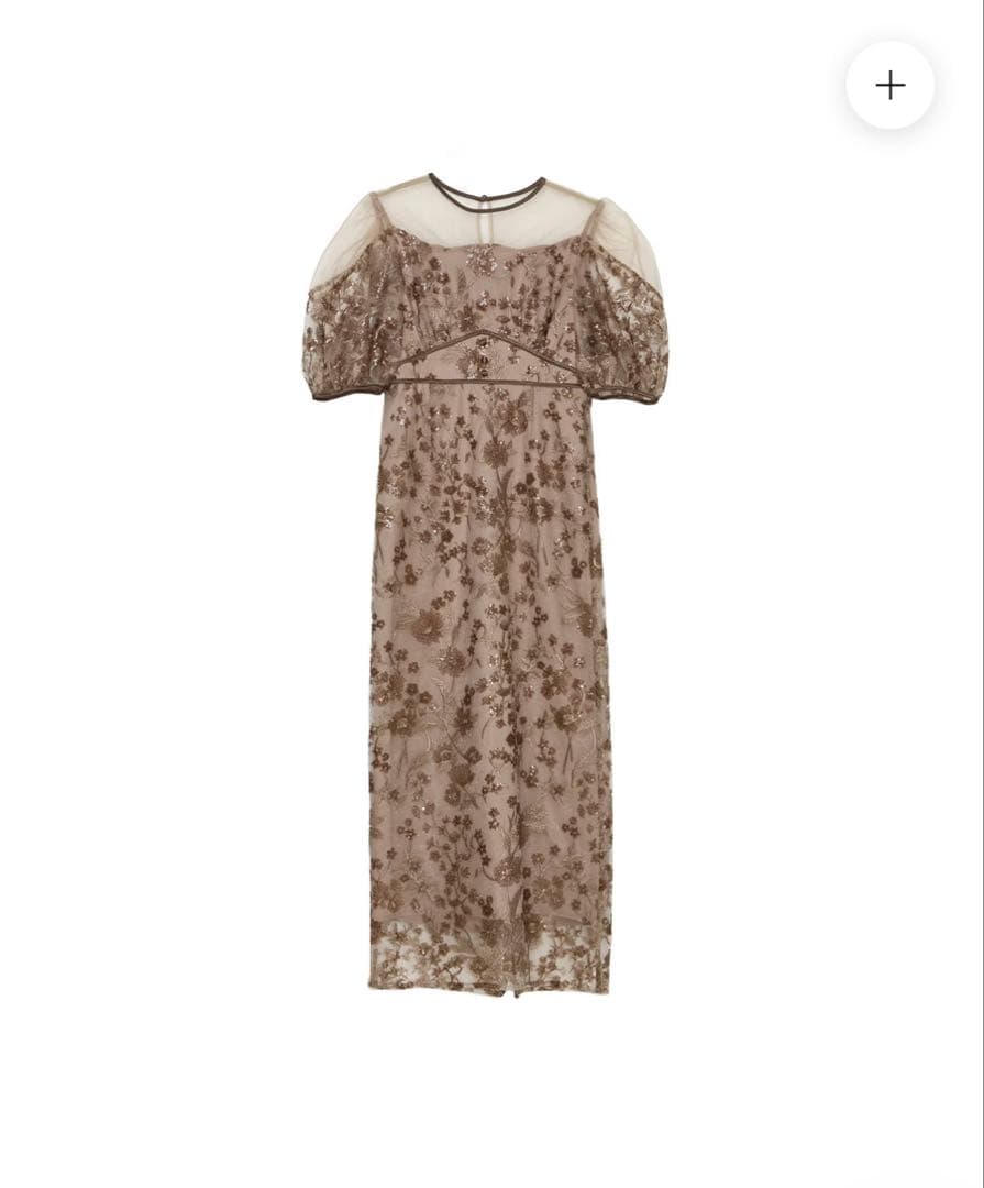 フラワーディテールパフスリーブ｜ラインワンピースドレス結婚式二次会成人式