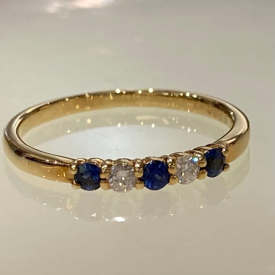 【新品未使用】K18 サファイア ダイヤモンド リング 5石