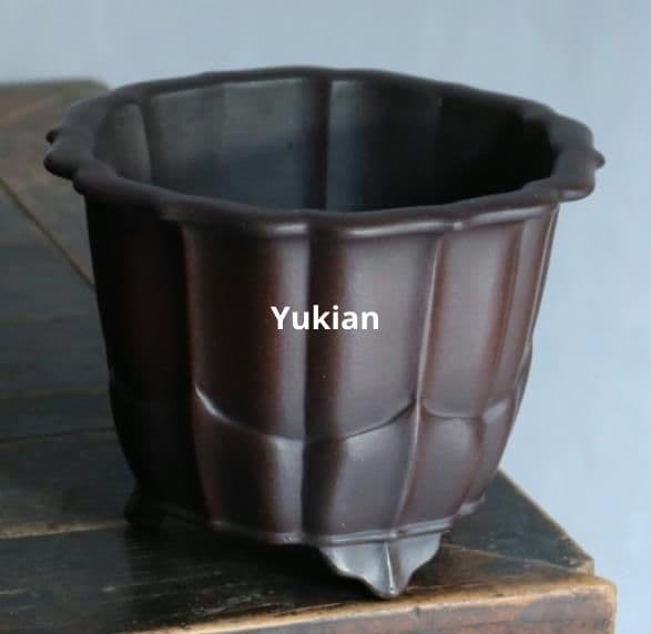 蓮華菱花三足高円盆 紫砂の鉢 盆栽鉢 植木鉢 小品盆栽鉢 大品盆栽鉢