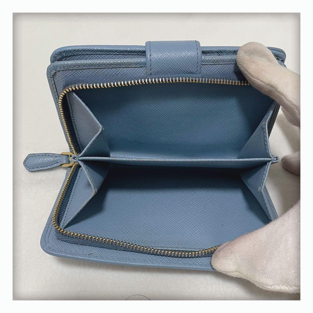 ✨大人気カラー✨ PRADA プラダ サフィアーノ 二つ折り財布 ライトブルー
