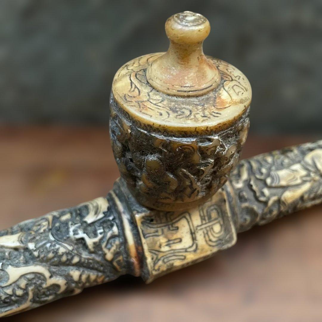中国 骨董 古玩 古美術 アンティーク 阿片 煙管 アヘン パイプ 彫刻