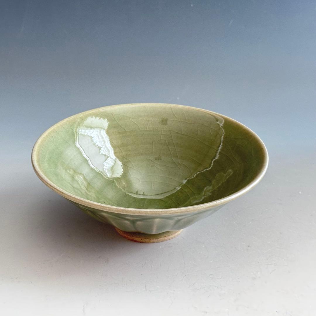 茶道具　青磁　鎬写　茶碗　日比野清峰　共箱　陶芸　薄茶　夏　茶会