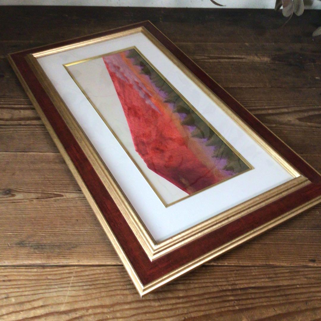 No5177 額装　油絵　流月真一　「赤富士」　Mt.FUJI 油彩画　送料無料