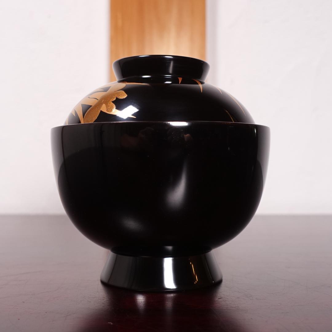 輪島塗 黒塗 あやめ蒔絵 吸物椀 5客 共箱 天然木製漆器