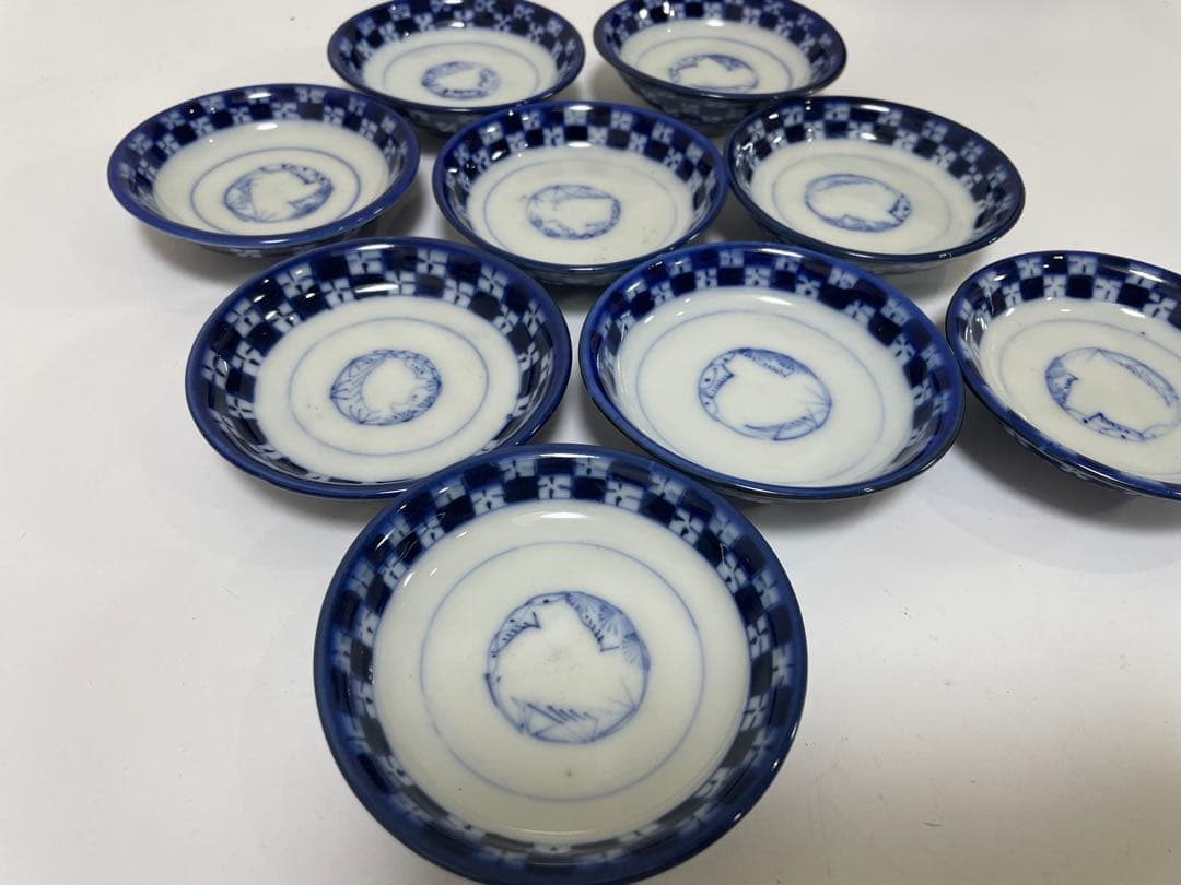 【現状品】古伊万里 青 染付 蓋付飯碗9客 レトロ アンティーク