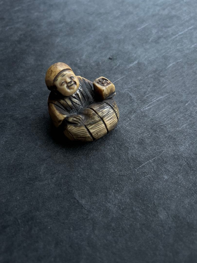 江戸時代 翁　根付　 牙刻　江戸期　在銘　東洋彫刻