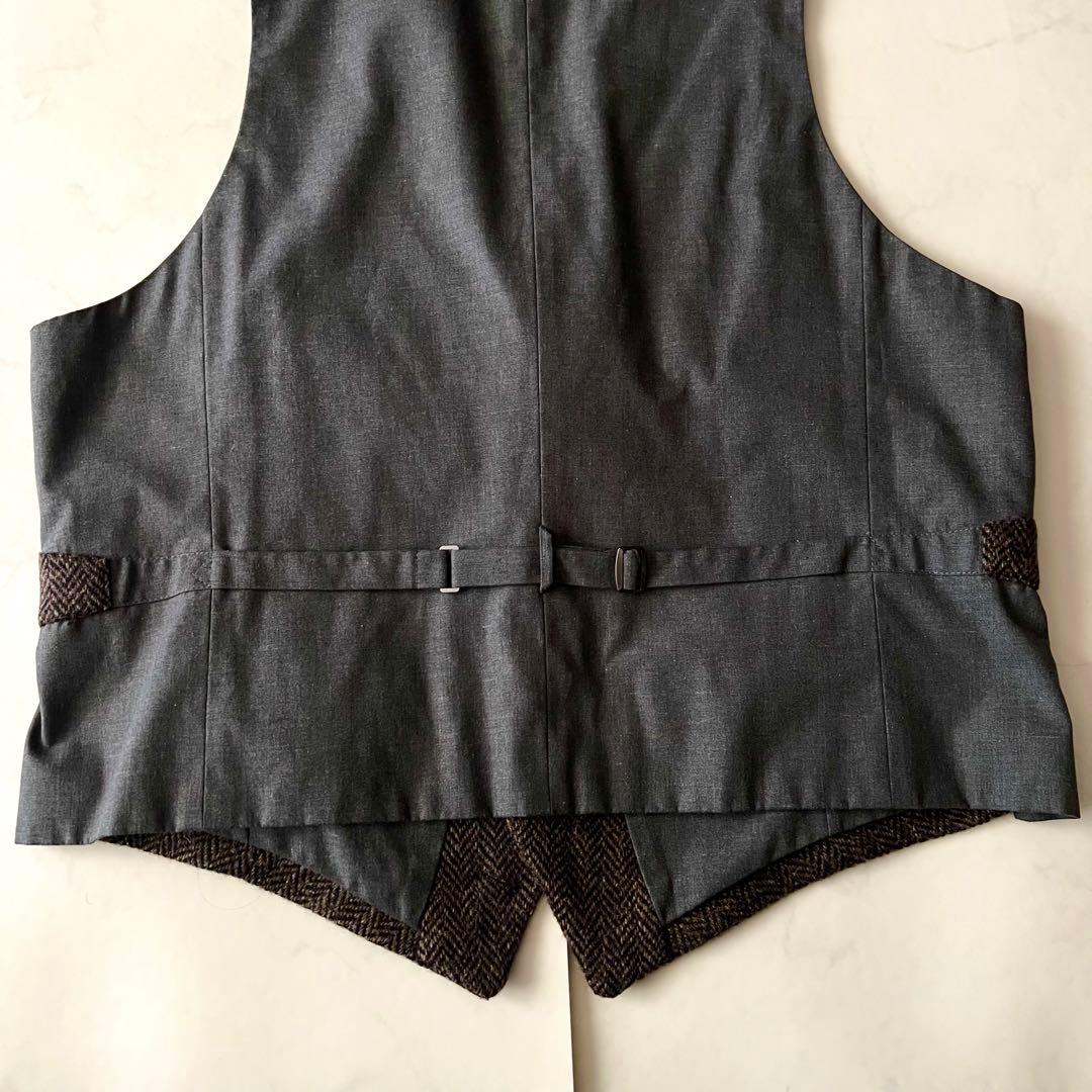 未使用級 ハリスツイード 3L 大きいサイズ ジレ ベスト ヘリンボーン ウール