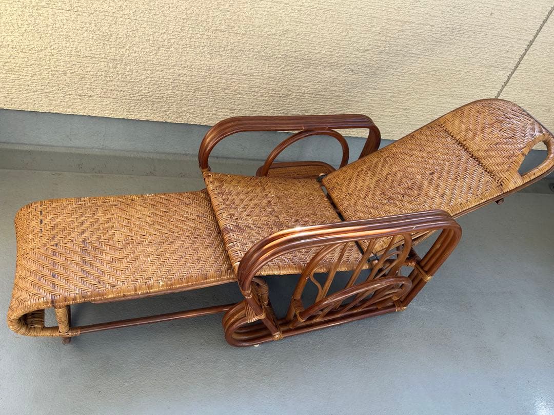 天然籐 ラタンチェア ３段リクライニングチェア リラックスチェア