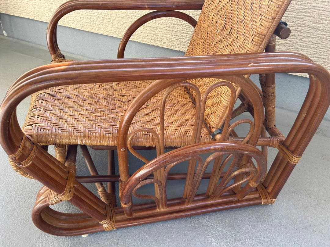 天然籐 ラタンチェア ３段リクライニングチェア リラックスチェア