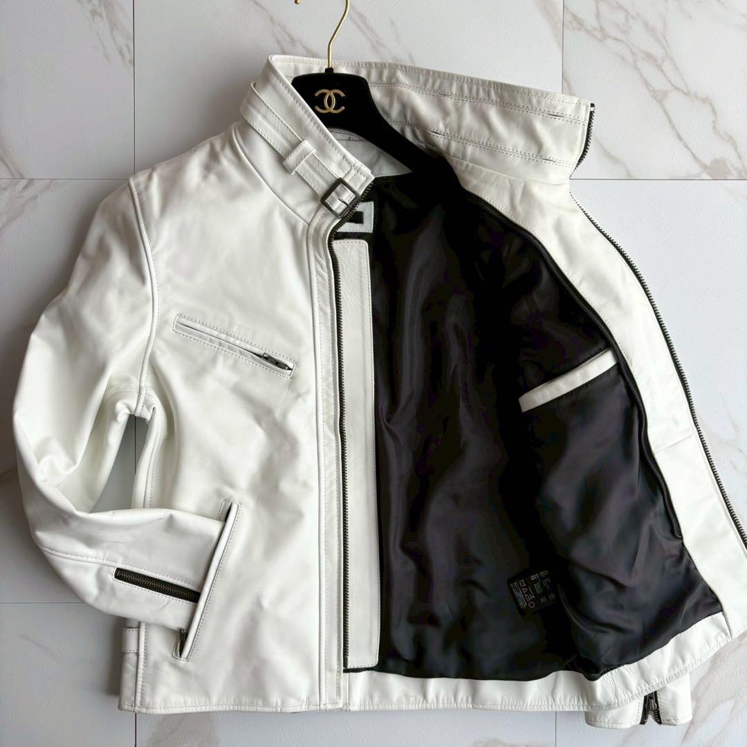 人気◆リューグーレザーズ シングル ライダース レザー ジャケット 白 Lサイズ