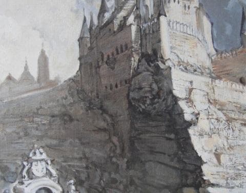 榮永大治良、【セゴビアの城】、希少な額装用画集より、新品額装付、状態良好