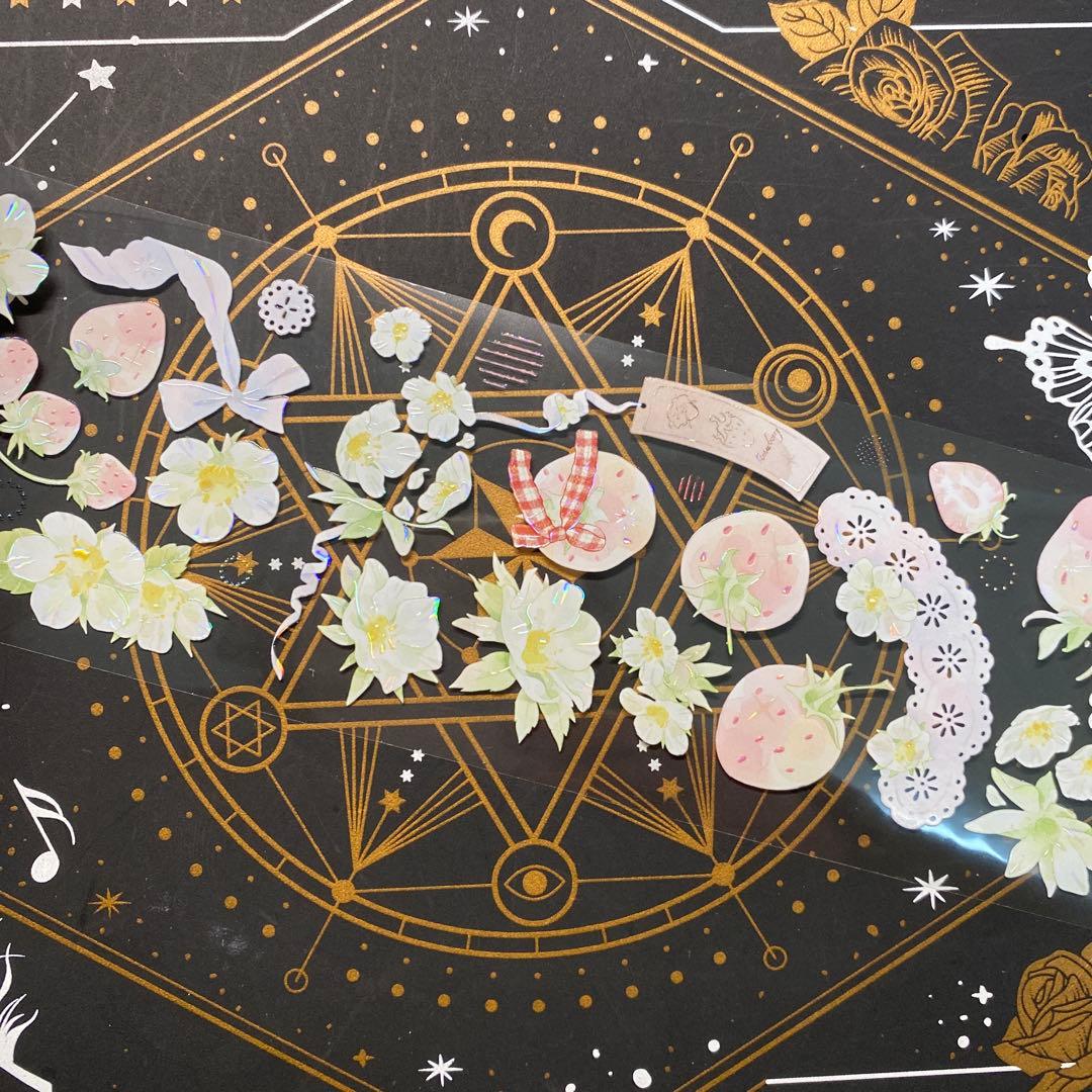 【9199】海外　マステ　中古巻　貝殻光マスキングテープ　苺　果物　お花　装飾系