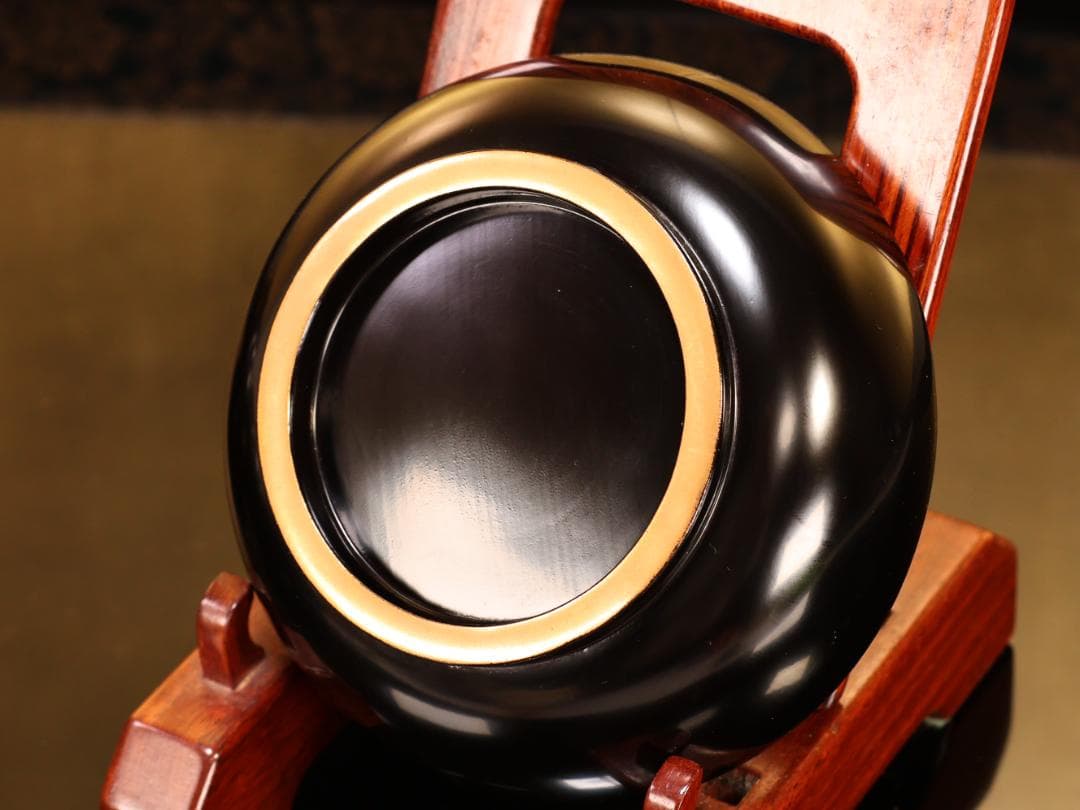 BJ017　輪島塗　布着堅地　盛岡庄五郎 作　縁金 草花金蒔絵椀　五客　木製