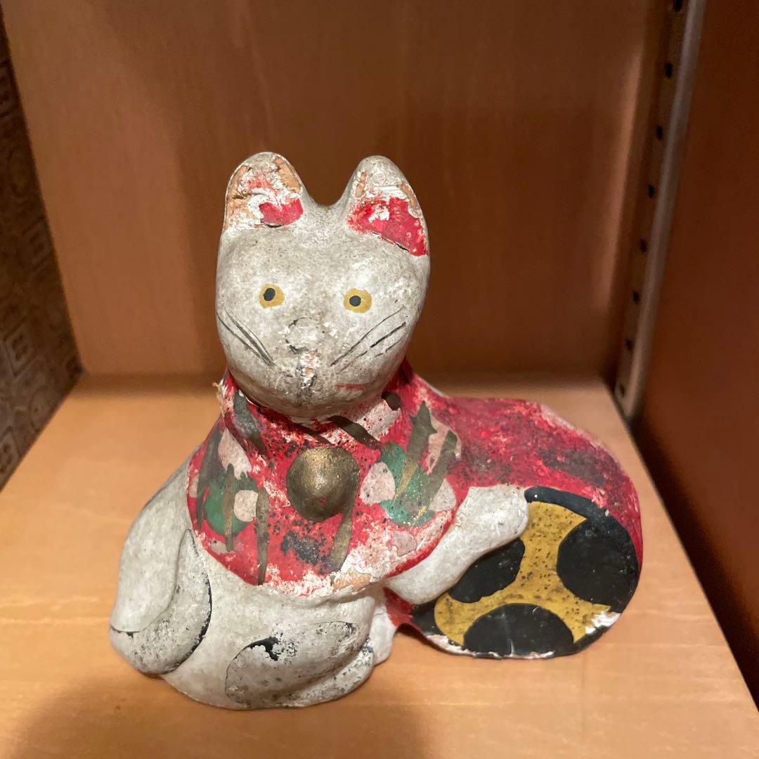 陶器製 猫の郷土玩具　招き猫　三条人形