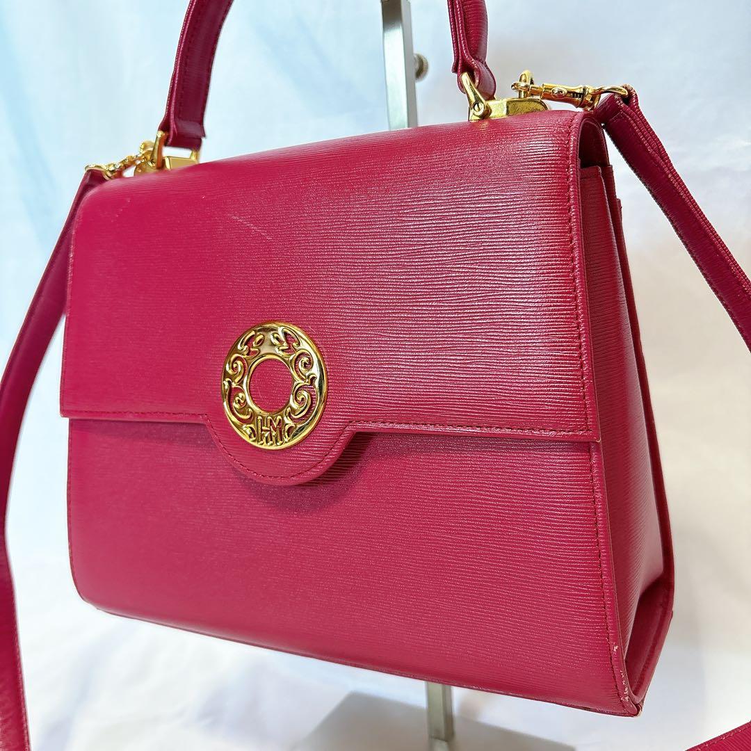 【希少】ハナエモリ レザー ピンク ゴールド 2way ショルダー フォーマル