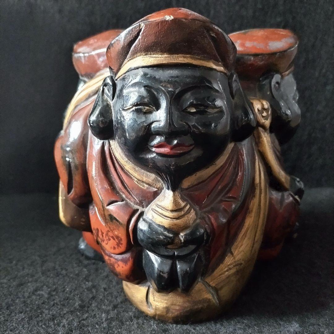 三面大黒天 木製 時代物 骨董品