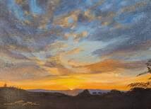 【真作】絵画　井田益嗣　油彩4号　帰りの道　夕日の光を描く静謐な一作　X120