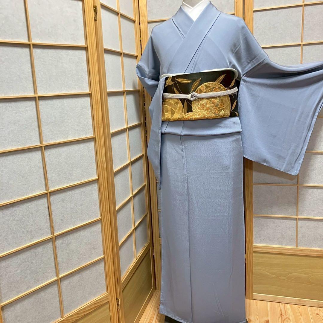 ［5790］色無地 美品 未使用 本草木染 証紙 一つ紋 剣片喰 正絹 着物 袷