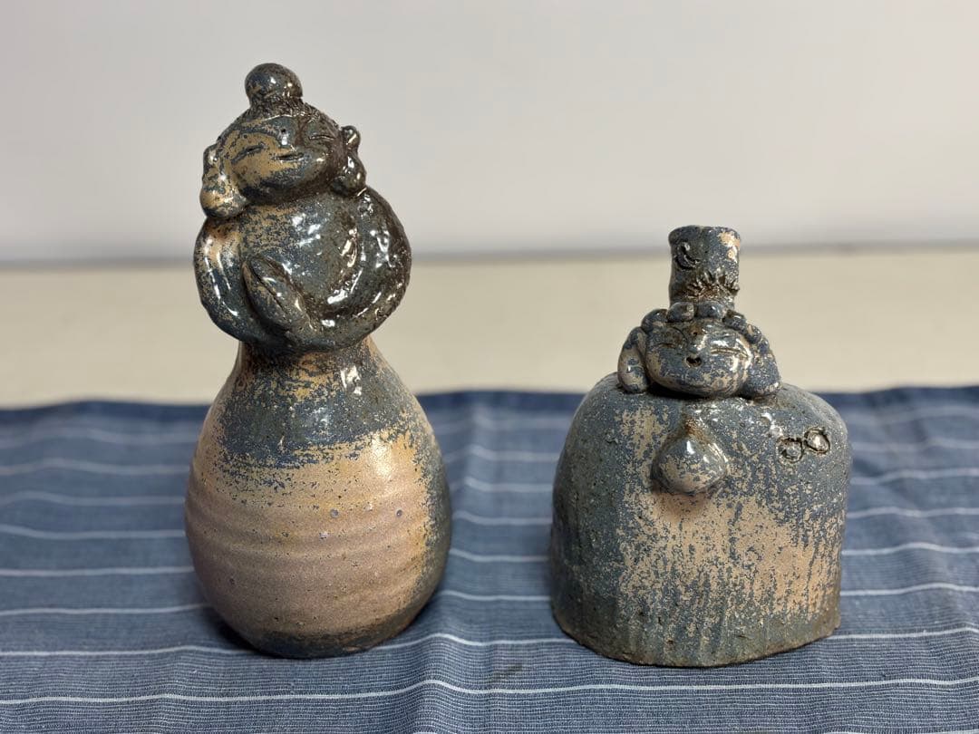 青灰色 陶器の人形 2点セット