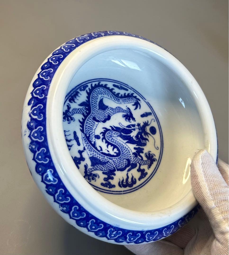 大清乾隆青花龍紋皿　筆洗書道旧家蔵出し、骨董品、縁起物、お守り、古美術