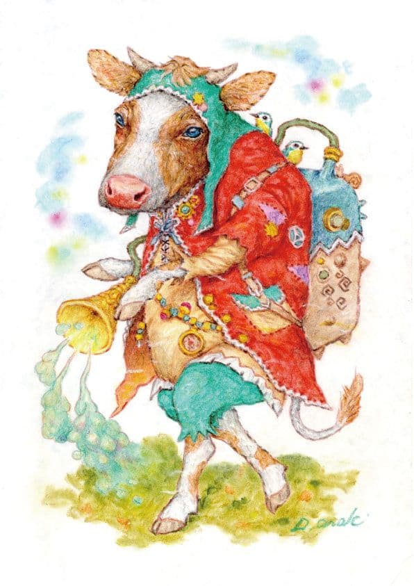 【原画】『ロッタム』（牛　絵画　パステル画）