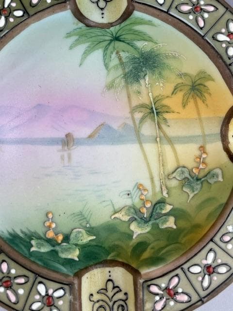 【美品・希少】オールドノリタケ 盛り上げ風景紋灰皿 盛上げ アールヌーボー