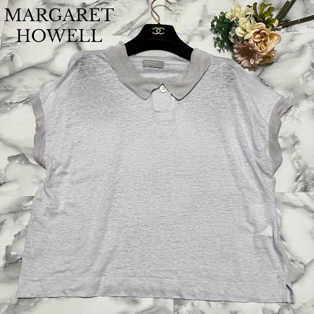 【美品】マーガレットハウエル　2023ss リネン100% ポロシャツ　グレー