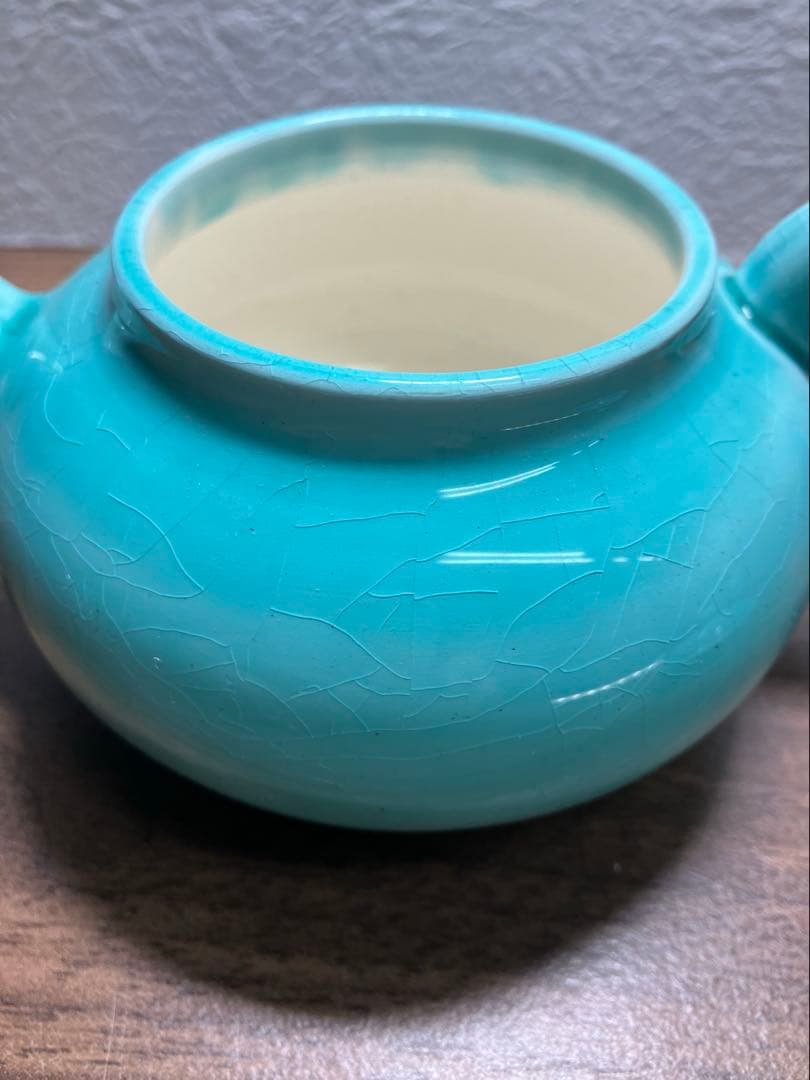 珉平焼　青釉　ティーポット　急須