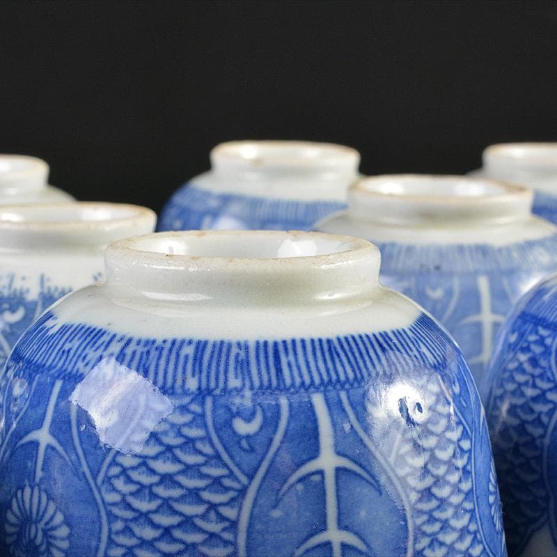 瀬戸焼　染付印判手　煎茶器　十二客　N　R7222B