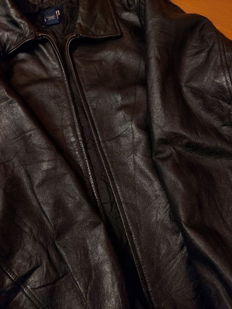【美品】90s old GAP ブラック レザージャケット L 襟付き