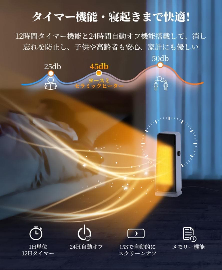 新品 Yosumi セラミックヒーター 省エネ 速暖 人感センサー ECO機能付