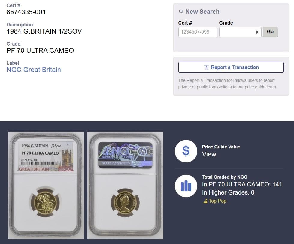 ★★★なかやま夫婦★★★1984年イギリス1/2ソブリン金貨★PF70UC