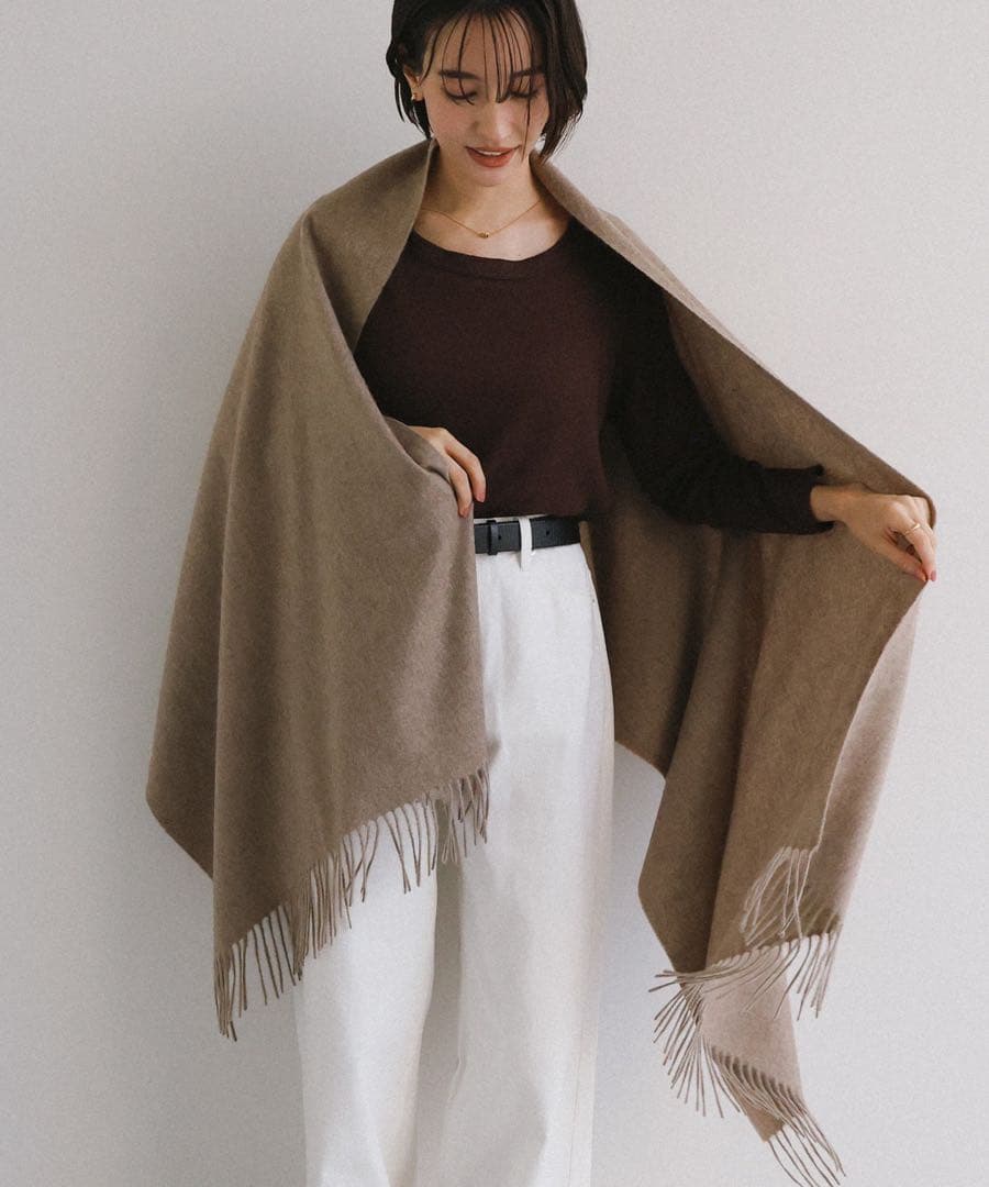 evernavy ベージュ　カシミヤ　大判　ストール　マフラー