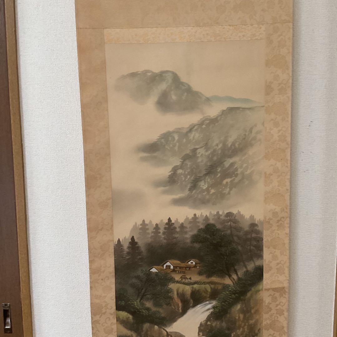 三 渓 筆 【 絹本彩色画 山水画 】 山間部を流れる渓流