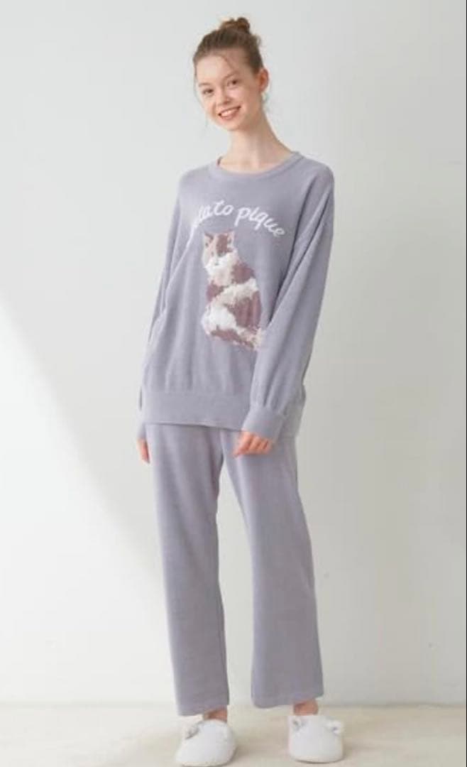 新品！本日限定価格！gelato pique パープル 猫刺繍 ルームウェア